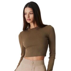 Kith Mulberry Women's cropped Rib Long Sleeve T-Shirt Brown Size M